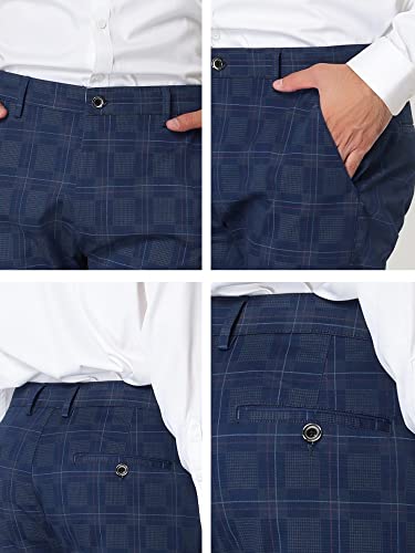 Lars Amadeus Men's Father's Day Plaid Dress Pants Slim Fit Flat Front Business Check Trousers 32 Blue #TOP5