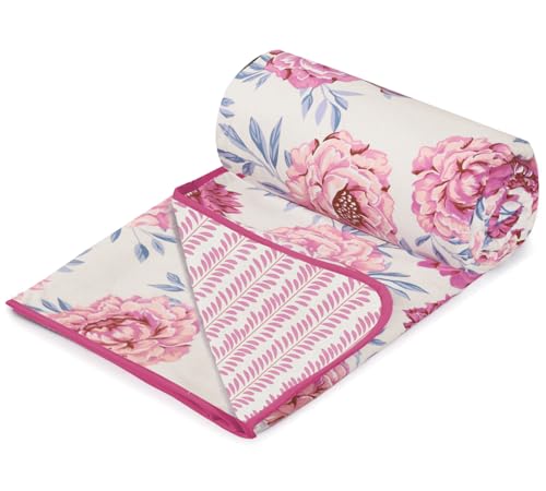 Image of Homestan Reversible All Season Cotton Feel Dohar for Single Bed,Soft Light Weight AC Blanket /Comforter for Summer /Winter /Monsoon (58x86 Inches, Bloom Blush)