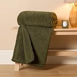 Brentfords Teddy Winter Throws for Double Bed, Fleece Warm Cosy Blanket Bed Thick Ultra Comfy Blanket for Sofa Super Soft Bed Throw Fleece Blanket - Woodland Green, 150 x 200cm