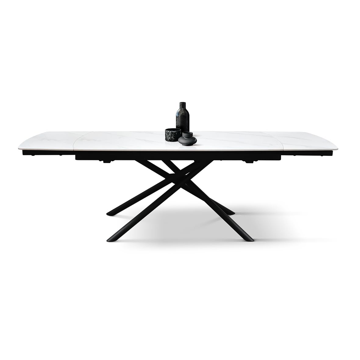 PAZZO DESIGN Tavolo Allungabile Fabiano, Piano Ceramica Bianco Statuario, Gambe in Metallo Tubolari Nere, Cucina, Salotto, Ceramica, 160 x 90 x h75 cm - id_2215