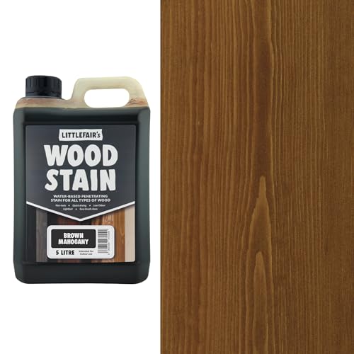 Littlefair's Wood Stain Water-Based - (Brown Mahogany) – Non-Toxic, Eco-Friendly & Quick Drying - Easy-to-Apply, Concentrated Formula for All Wood Types – 5 LTR