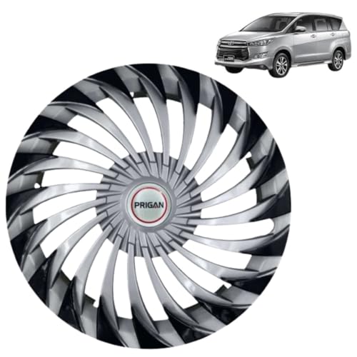 Image of PRIGAN Wheel Cover for Toyota INNOVA Old 15 Inch Silver Black Wheel Cap (Available in 15 Inch) (Set of 4 Pcs) (Press Fitting) Model- Swing DC-15