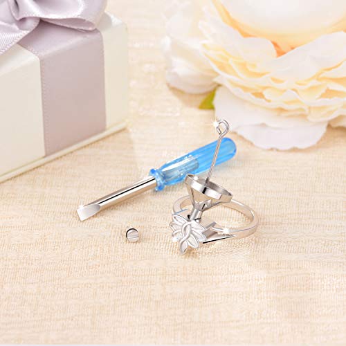 Sterling Silver Lotus Flower Urn Ring Exquisite Ashes Keepsake Holder Cremation Memorial Jewelry Always in My Hearty (8#)4