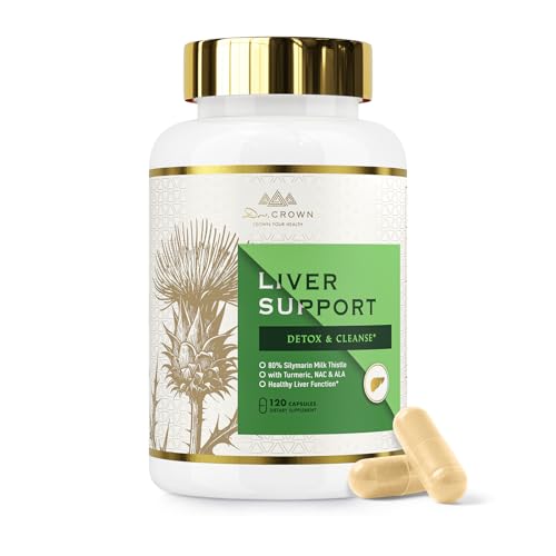 DR. Crown Liver Cleanse Detox & Repair - Milk Thistle Supplement, with Silymarin, N-Acetyl Cysteine(NAC), Artichoke, Turmeric & Dandelion for Liver Detox, Cleanse, Gluten Free, Non-GMO - 120 Capsules