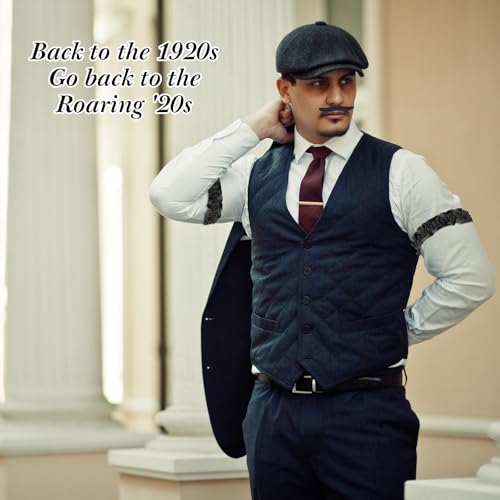Foaincore 1920s Mens Costume Accessories Set 1920s Mens Costume Vest Newsboy Hat Watch Tie (Black,X-Large)