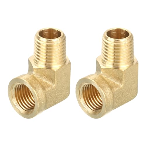 QUARKZMAN Conexión de Codo de 90 Grados de Latón para Tubería, Conector de Tubería de 1/4' NPT de Latón para Gas, Aire, Aceite, Propano, 2 Piezas