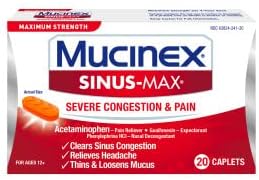 Mucinex Sinus-Max Congestion and Pain Caplet, 20 Count (Pack of 2)