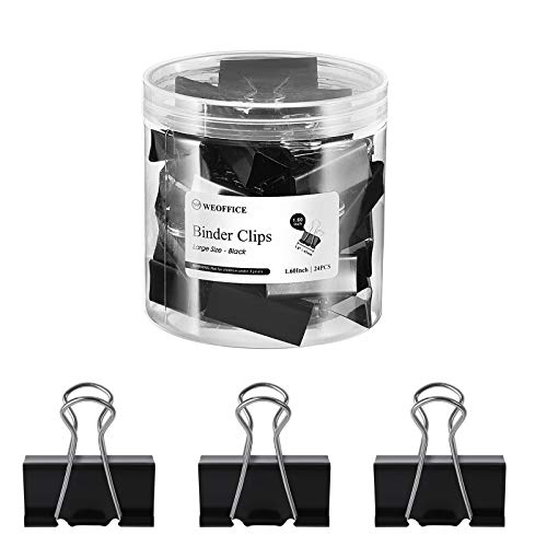 WEOFFICE Jumbo Binder Paper Clips - Large Size of 1.6 Inch Paper Clamps for Office - Black,24Pcs