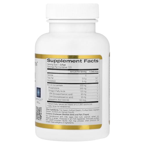 California Gold Nutrition 南極オキアミ油、アスタキサンチンを含むオメガ3リン脂質複合体、天然ストロベリー、レモン、500 mg、120フィッシュゼラチンソフトジェル の商品画像 1