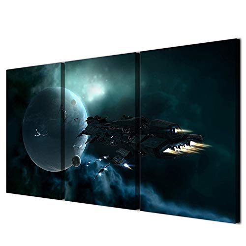 Tableau Modulaire 3 Pièce Étoile Espace Terre Vaisseau Spatial Peinture Murale