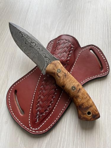 CraftTal Damast-Jagdmesser Tachenmesser handgefertigt 150 Echtes damast Stahl lagen und Silberbeerenholz– Schmiedegefertigtes Campingmesser –...