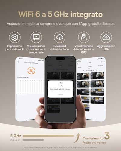 Baseus VD1 Pro Dash Cam Auto Fronte Retro 4K+1080P, Dashcam Solare Con Modalità Park Standby A Batteria Da 14 Giorni, Telecamera Auto Atti Vandalici Con Starvis, Wi-Fi 5Ghz, Gps, 32 Gb Scheda - 7