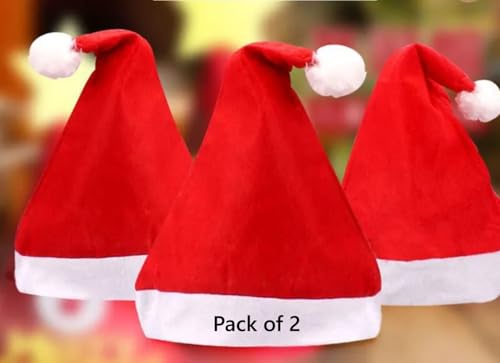 Image of PoPo Toys 2 Pcs Santa Claus Hat for Kids | Christmas Caps for Boys & Girls, Santa Claus Cap, Santa Hat for Kids, Christmas Caps - Red Size Kid