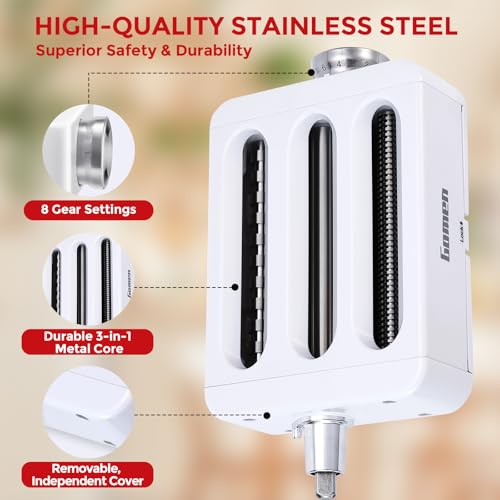 Image of Gomen Pasta Maker Attachment For KitchenAid Stand Mixer, 3 In 1 Pasta Roller & Cutter Attachment Set, Homemade Pasta Sheet, Spaghetti & Fettuccine Cutter Pasta Maker Accessories