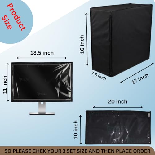 Image of EDRAK Computer Desktop 3 in 1 Dustproof Cover 3 Set Combo 19 INCH Monitor Cpu Keyboard Cover With Zipper(BLACK)