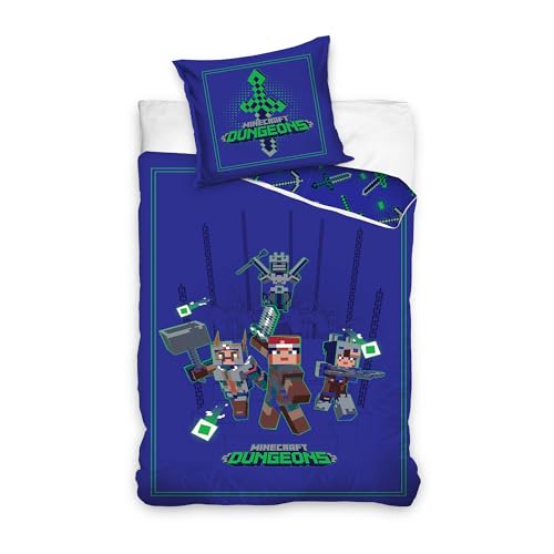 Juego de cama reversible Minecraft con diseño de Steve Zombie Creeper (135 x 200 cm + 80 x 80 cm)