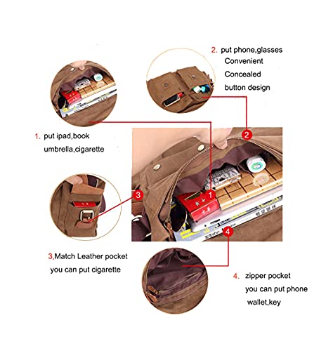 Men Bag Canvas Leather Vintage Shoulder Bag Casual Daypack Messenger Bag Multi Pocket Brifecase Bag4