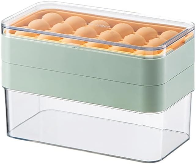 Ice Cube Mold, Large Capacity Ice Tray, Household Freezer Ice Box, Refrigerator Freezer Ice Cube Mold W/Lid/Green (White)