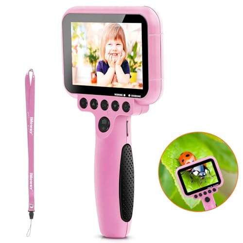 iMoway Kids Camera for Girl with Magnifier Function, Gift for Kids,1080P FHD Kids Digital Video Camera Assembled 3.5Inch Large Screen with 8GB SD Card, Toys for Children,(Pink)