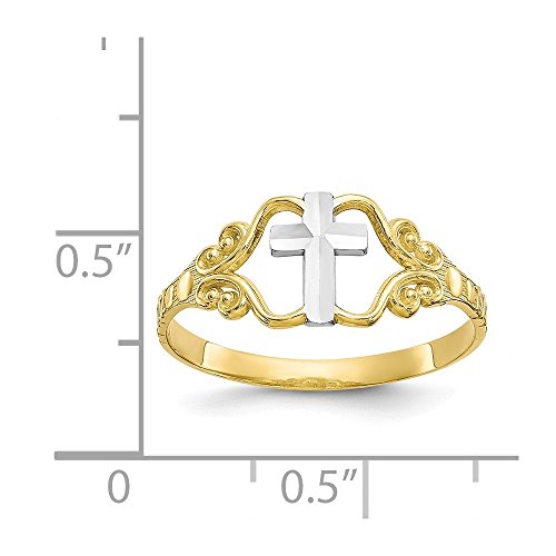 Solid 10k Yellow and White Gold Two Tone Polished Cross Ring (2mm)3