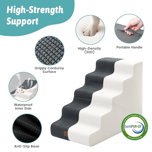 Image of COZY KISS Dog Stairs for Small Dogs, 3-Step 2-in-1 Dog Steps,22.4 inch H | 5-step dog stairs and ramps,Non-Slip Base,for Couch & Bed, Dark Grey