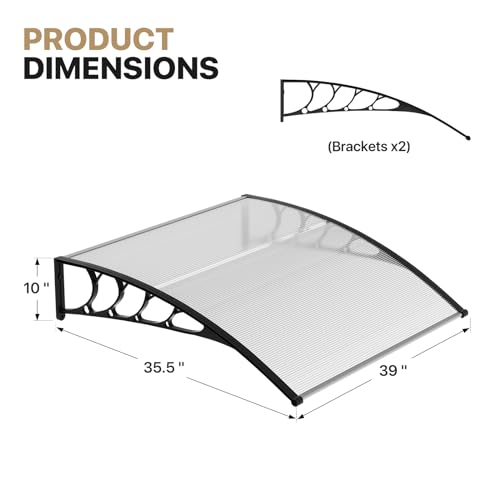 MoNiBloom Markisen für Fenster außen, 241,3 x 88,9 cm Fenstermarkise Überkopftür, Moderne Polycarbonat-Abdeckung, Outdoor-Haustür, Terrassenüberdachung, Regen, Schnee und Sonnenlichtschutz, Hohlblech
