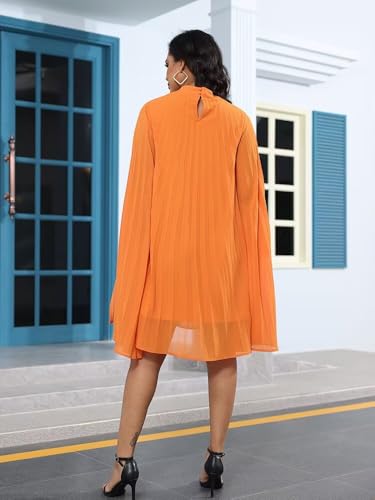 Image of Women's Casual Cape Sleeve Pleated Split Short Dress Loose Fit Cocktail Party Flowy Dress