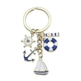 Angyape Cute Beach Keychain Summer Purse Bag Charms for Handbags for Women Anchor Nautical Car Keys Accessories Ocean Gifts