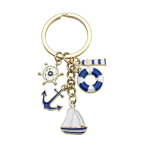 Angyape Cute Beach Keychain Summer Purse Bag Charms for Handbags for Women Anchor Nautical Car Keys Accessories Ocean Gifts