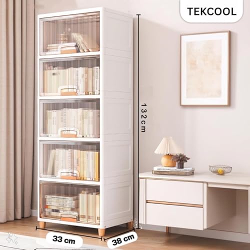 Image of TEKCOOL 5 Tier Foldable Plastic Rack for Storage /Kitchen Cupboard /Versatile and Sturdy Wardrobe for Clothes /Multipurpose Storage Organizer /Closet for Bedroom /Living Room /Laundry Room (Transparent)'