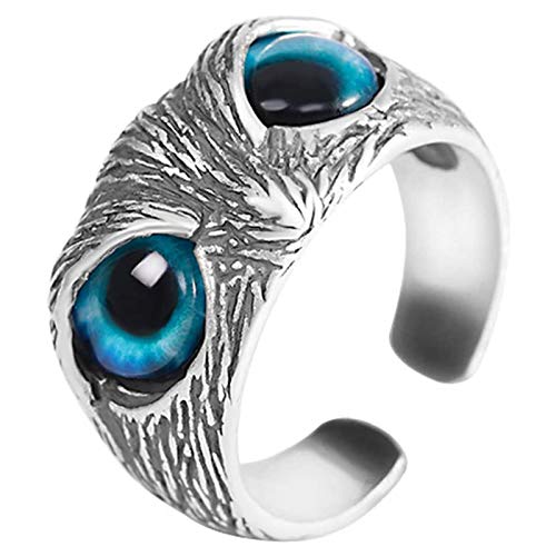 925 Sterling Silber Demon Owl Eye Ring, Sterling Silber Dämonenaugen-Eulenring Retro Animal Open Verstellbarer Ring Schmuckgeschenk,für Frauen und Männer (B) Cover