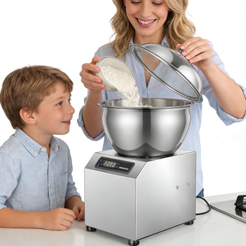lealovengzh Amasadora Comercial con Recipiente Y Tapa De Acero Inoxidable,1800w EléCtrica Resistente con Espiral, DiseñO Desmontable, Temporizador Y Doble RotacióN para hasta 8 Kg De Harina.