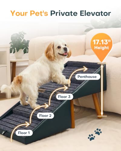 Image of Foldable Dog Ramp for Couch Ottoman Artificial Leather Dog Stairs
