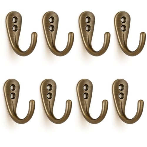 Image of 8 Pcs Premium Wall Hook - Antique Brass Finish | Heavy Duty Metal Hook for Hanging Coats, Bags, Towels & More