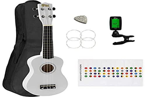 Ukulélé soprano pour les débutants en blanc avec gratuit UKE Sac et tuner - Les Beatles, Paul McCartney, John Lennon, RIngo Starr, George Harrison Ukulélé soprano pour les débutants en blanc avec gratuit UKE Sac et tuner