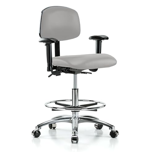 Image of Perch Task Chair with Foot Ring, Rolling, 21.5 inch-29 inch, Grey Vinyl