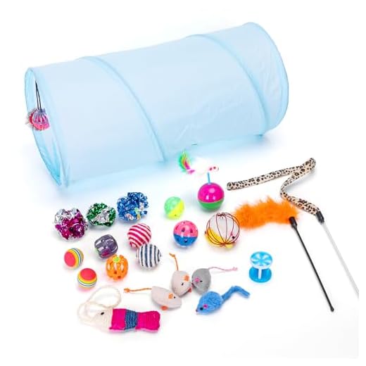 Nobleza - Juguetes Gatos Pack,Que Incluyen Túnel para Gatos, Ratones y Varias Pelotas para Gatos, Campanas, Resortes, Hierba Gatera,24PCS