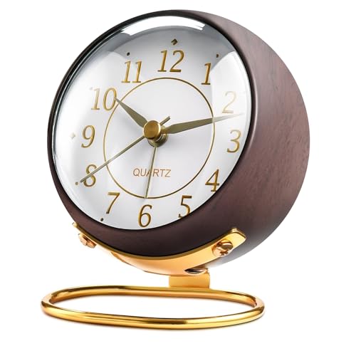 Small Clock,Alarm Clocks with Snooze,Night Light,Battery Operated,no Ticking Sound, Analog Clock for Bedroom,Living Room,Kitchen,Cupboard,Desk,Shelf,Office,Retro Decor,Gift. (Dark)