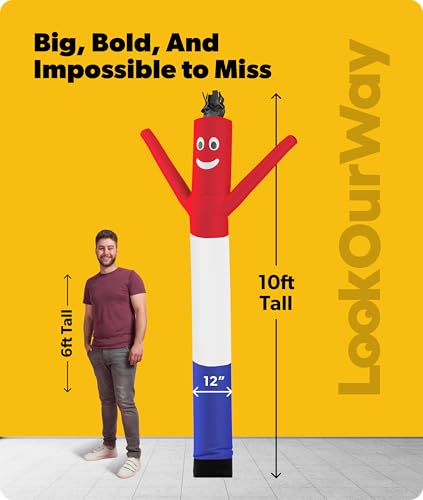Image of LookOurWay Air Dancers Inflatable Tube Man Attachment - 10 Feet Tall Wacky Waving Inflatable Dancing Tube Guy for Business Promotion - Blower Not Included - Red /White /Blue USA