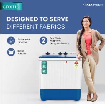 Croma 6.5 kg 5 Star Semi Automatic Top Load Washing Machine with 2 Years Comprehensive Warranty (CRLW065SMF202351, Blue)