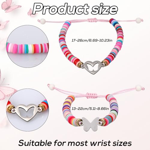 Image of Mikovivi 2pcs Colorful Butterfly Bracelets, Mommy Mom Mother and Me Matching Heart Adjustable Magic Butterfly Outfit for Back to School Girls Daughter Birthday Gift Ideas
