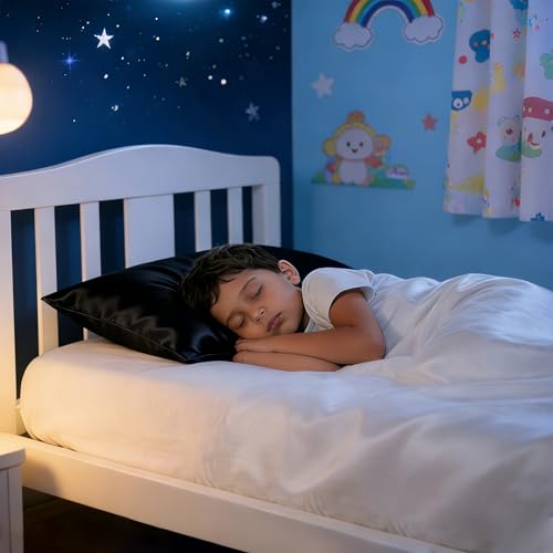 Image of NTBAY 2 Pack Pillows with Stain Pillowcases, Soft Cotton Down Alternative 13x18 Zippered Pillows for Sleeping in Crib Bed - Machine Washable - Breathable Travel Pillow, Black