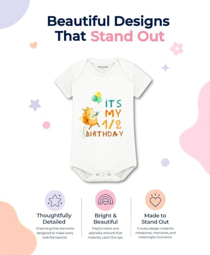 Image of ARVESA Half Birthday Baby Milestone Romper for Baby Boy and Baby Girl Cotton 0-12 Months Design no 277 - Half Birthday