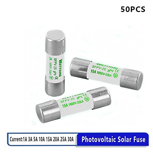 Twrqa 50Pcs Pv Solar Fuse 1000V Dc 10 * 38Mm 1A 3A 5A 10A 15A 20A 25A 30A For Photovoltaic Power System Protection Pure Silver Melt (Color : 25A, Size : 50Pcs) #TOP1