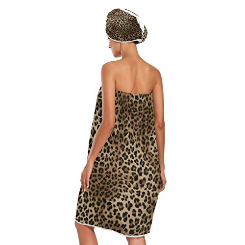 Blueangle Vintage Leopard Print Towel Wrap With Dry Hair Cap & Headband For Women – Women’s Shower & Bath Wrap With Adjustable Closure #TOP1