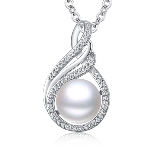 Pearl Pendant Infinity Necklace for Women,925 Sterling Silver Pendant Jewelry,Anniversary Christmas Birthday Gifts for Wife, Mom, Dauhter, Girlfriend,Her