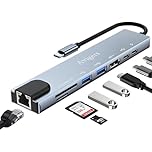 USB C Hub with Ethernet Adapter, 8 In 1 USB C Multiport Adapter with 100W PD, 4K HDTV, USB 3.0/2.0, Type C Port, SD/TF Card Reader, USB c Port for iPhone 15/16/17, MacBook, iPad, Samsung, Surface, etc
