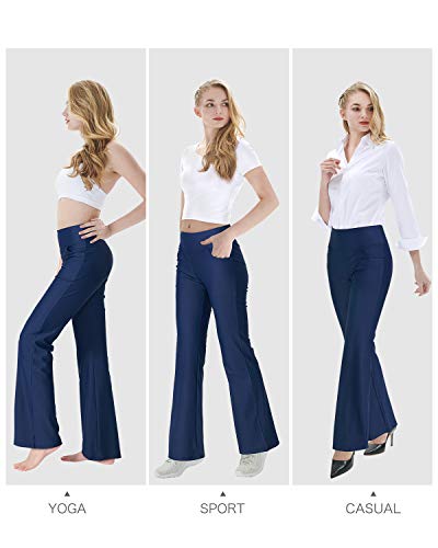 Image of Zeronic Women's Bootleg Yoga Pants with Pockets Long Bootcut Workout Running Pants Tummy Control Pockets Work Pants for Women