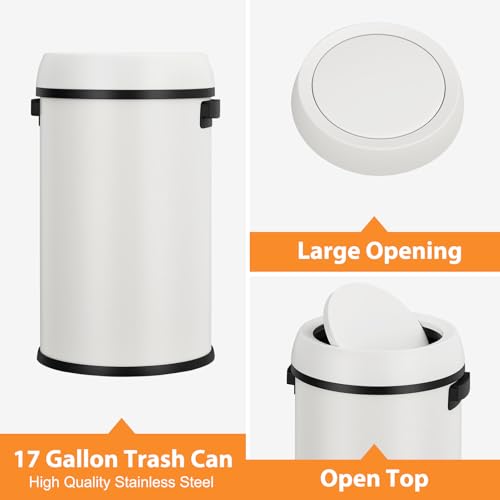 Caneca de basura metálica blanca 65 L con tapa abatible miniatura 4