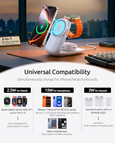 Vexirum 3 in 1 Charging Station, Foldable Magnetic Travel Wireless Charger - image 2